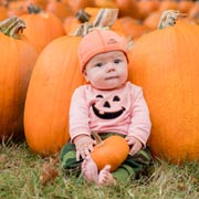 Pumpkin patches often have wonderful photo opportunities where children can pose in amongst pumpkin displays.