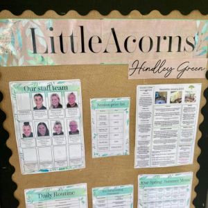 Detail of the notice board at Little Acorns Nursery.
