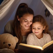 Create a cosy reading and storytelling corner for your child and snuggle up together with a book.