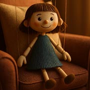 We used CoPilot's free AI tool to transform a child's simple pencil drawing (above/left) into a storybook-style puppet — achieved in just minutes. Click for a larger view.